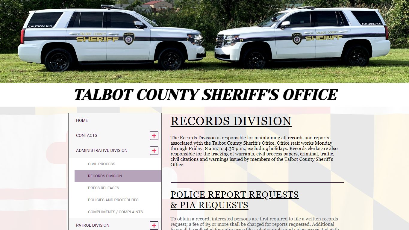 RECORDS DIVISION – Talbot County Sheriff's Department